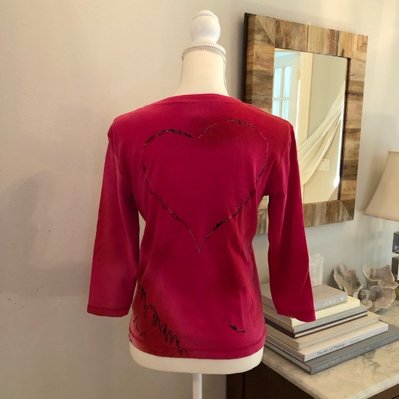 CHICO’S 💗 Beaded Sequined Heart Script Lettering Tee 3/4 Sleeve 🩷💗❤️🩵💚 - Picture 2 of 12